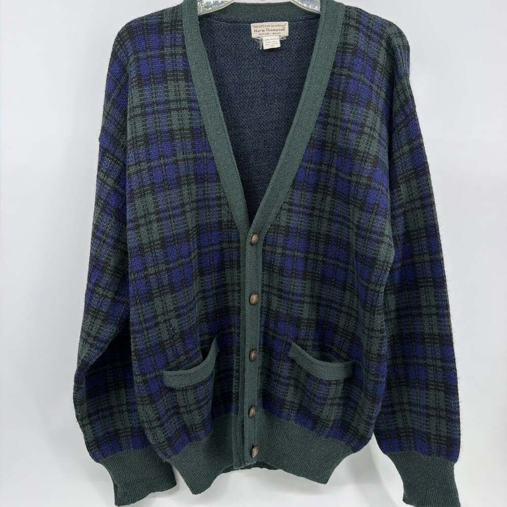 VTGNorm Thompson Cardigan Grandpa Sweater Men’s XL 100% Alpaca Wool Tartan Plaid